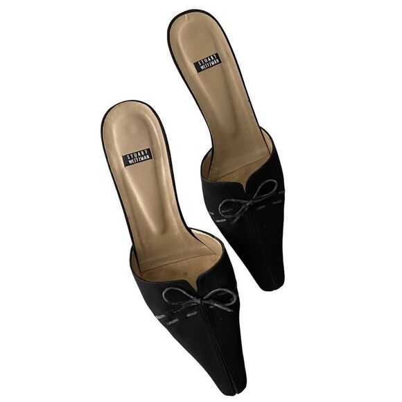 Vintage Stuart Weitzman Bow Accent Pointed Open Back Heel Shoes in Size 9B - Picture 1 of 12